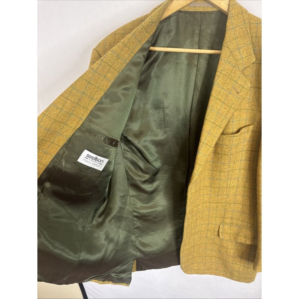 Strellson Switzerland Wool Sport Coat Blazer Mens 42S Short Mustard Windowpane - Picture 6 of 10
